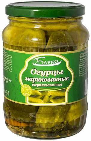 Огурцы маринованные стерилизованные БАРКО, 680 г