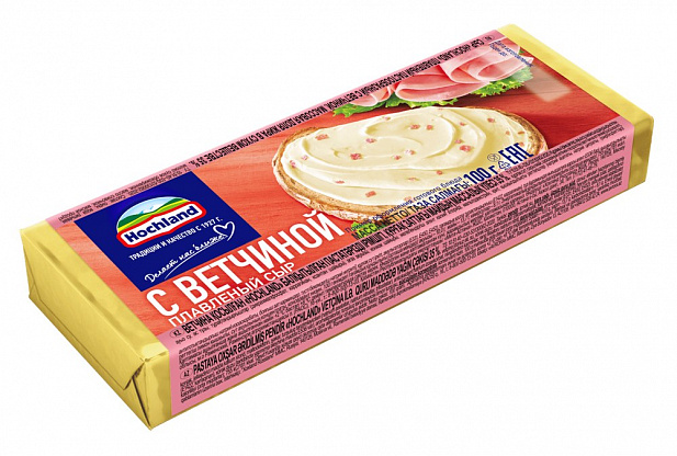 Сыр плавленый Хохланд с ветчиной, блочки, 100 г